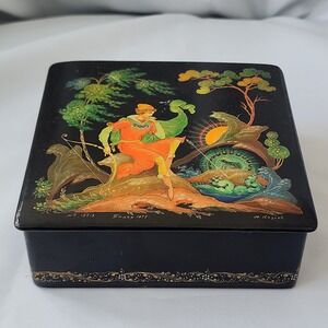 Vintage Russian Lacquer Box Palekh 1975 Signed Hand Painted USSR Art W Papers OG